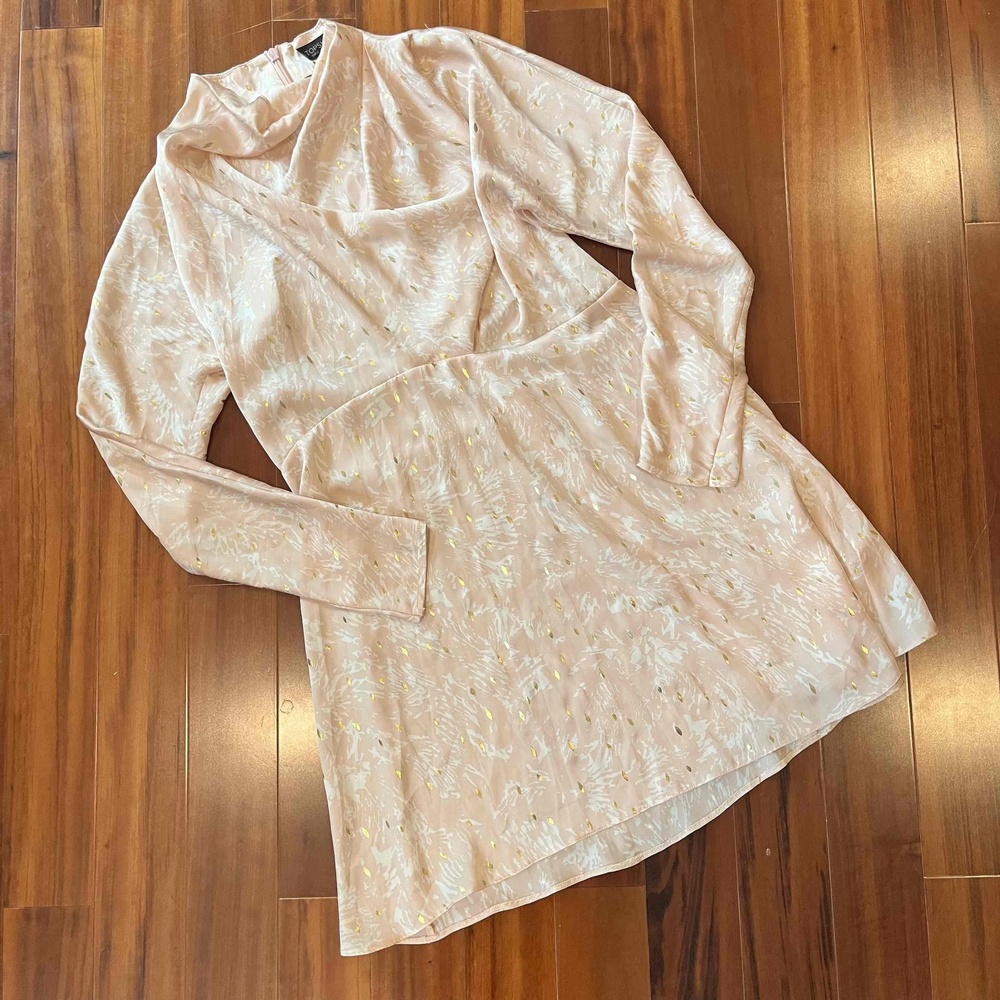 Topshop Nordstrom Blush Pink Floral Dress Satin Long Sleeve Wrap Mini Size 10